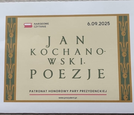 Narodowe czytanie 2025 - poezje Jana Kochanowskiego